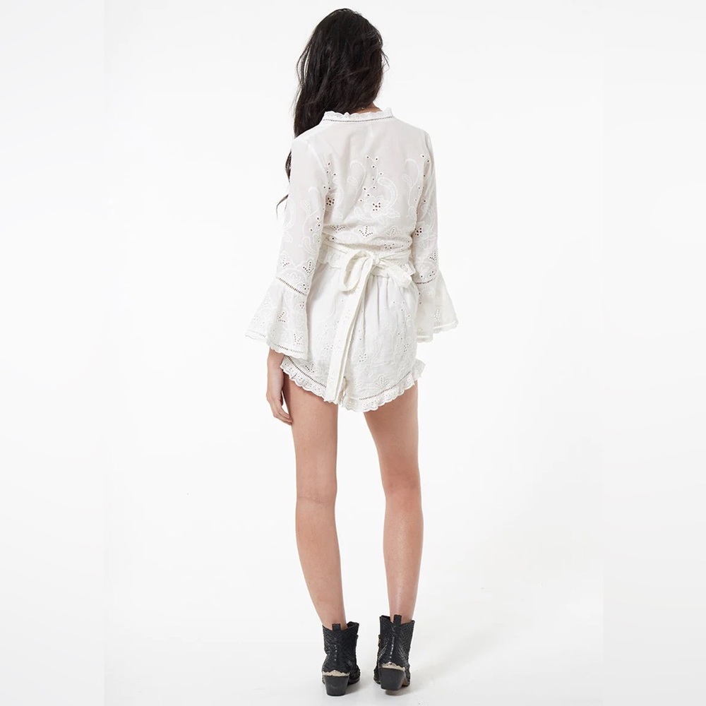 SPELL & THE GYPSY Damsel White Broderie Anglaise Long Sleeve Crop Wrap Top - Picture 13 of 16